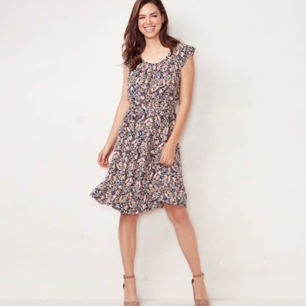 LC Lauren Conrad Pleated Neck Paisley Midi Dress
